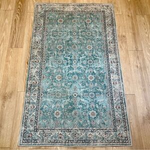 Vintage-Style Floral Pattern Persian Washable Rug 3’ x 5’ - Muted Teal
